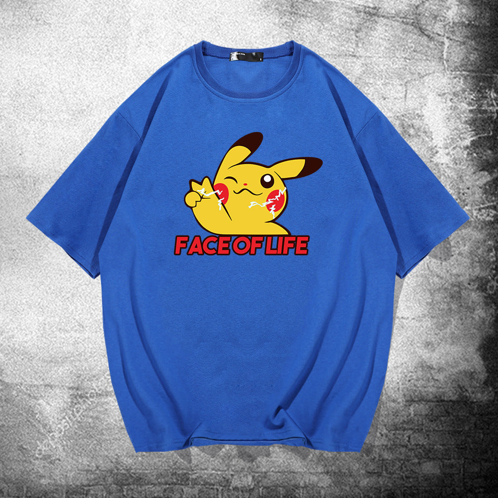 Men and Women Pokemon Pikachu T Shirt Summer Pure Cotton Loose Half Sleeve