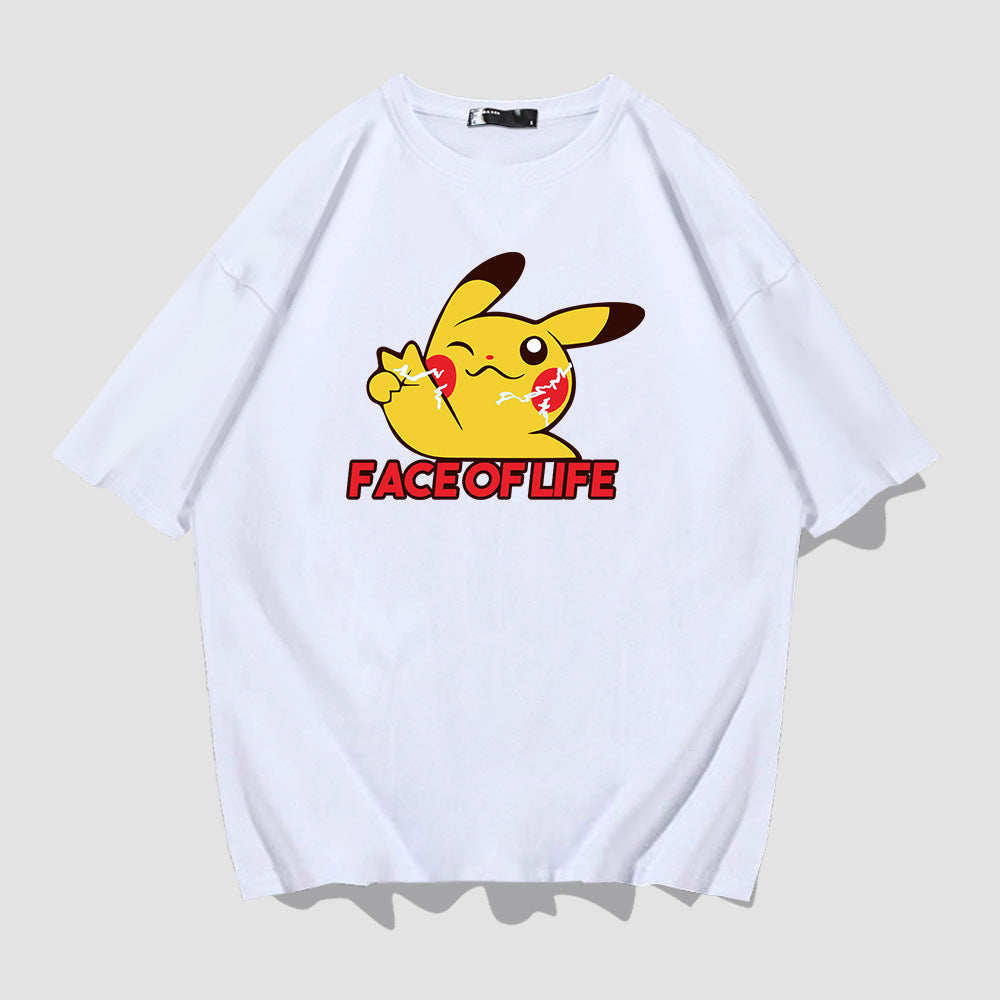 Men and Women Pokemon Pikachu T Shirt Summer Pure Cotton Loose Half Sleeve