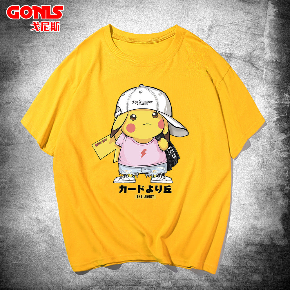 Men and Women Pokemon Pikachu T Shirt Y Pikachu Short Sleeve T-shirt for Men and Women