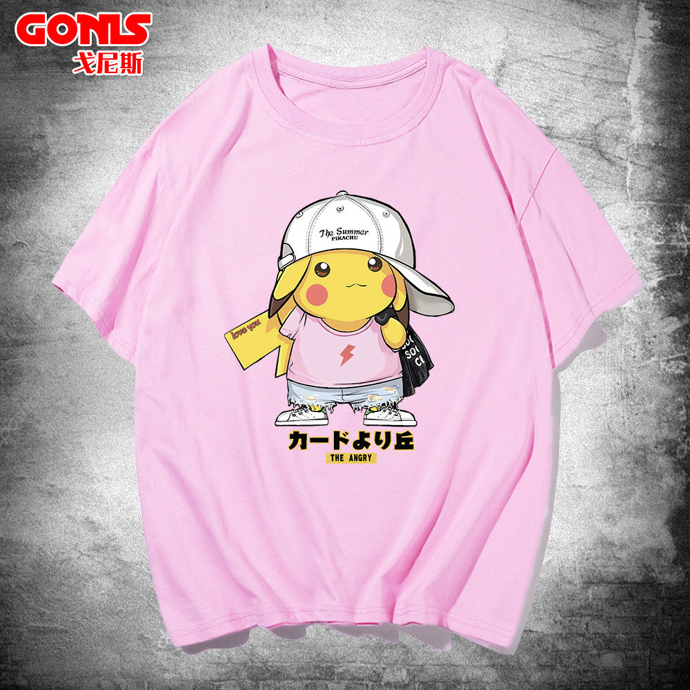 Men and Women Pokemon Pikachu T Shirt Y Pikachu Short Sleeve T-shirt for Men and Women