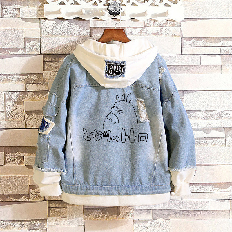 Comic Denim Jacket Spring and Autumn Men's and Women's Casual Loose Denim Jacket