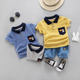 Children Boy Co Ord Summer Striped Short Sleeve T-shirt Shorts 2 Piece Set