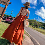 Burnt Orange Dress Beach Dress Women's Seaside Vacation Backless Dress Summer
