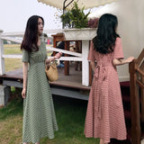 Gingham Dress Retro Women's Plaid Long Dress Dress Summer