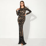 1920s Dress Party Evening Dress Autumn And Winter Sequined Round Neck Long Sleeve Retro Dress