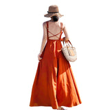 Burnt Orange Dress Beach Dress Women's Seaside Vacation Backless Dress Summer