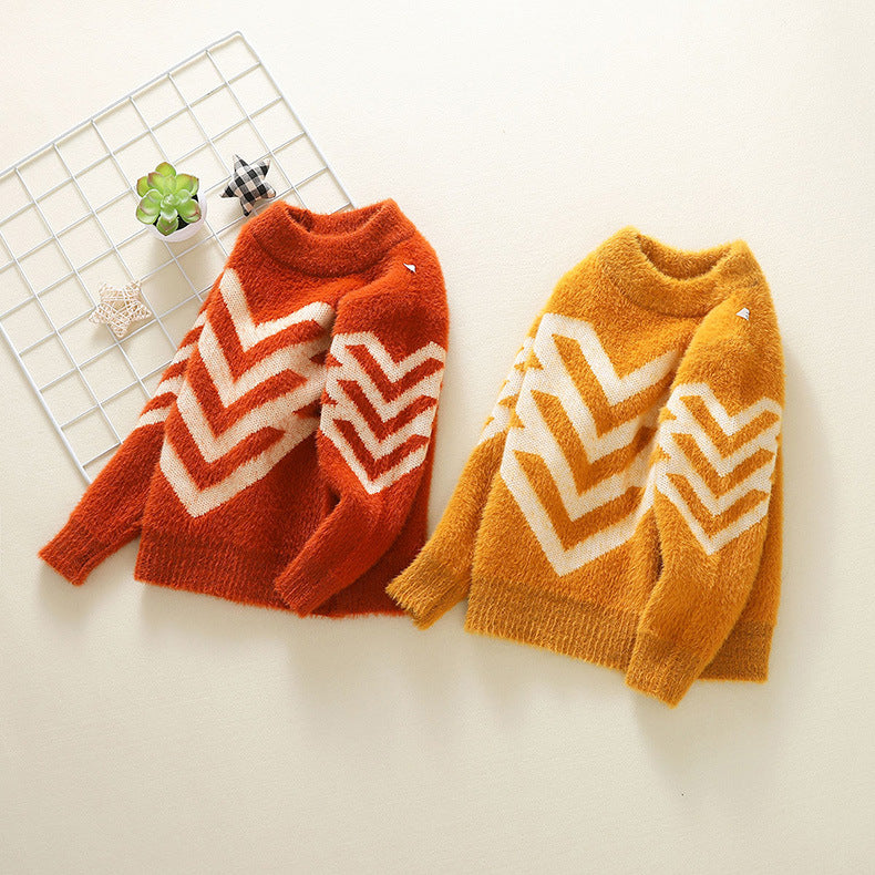 Boys Fair Isle Sweater Kids' Sweater Winter Mink Fur Baby Sweater