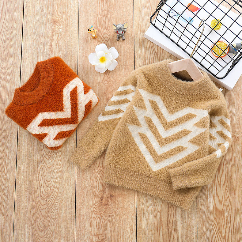 Boys Fair Isle Sweater Kids' Sweater Winter Mink Fur Baby Sweater