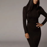 Homecoming Dresses Tight Sexy Skinny Hip Overknee Dress Solid Color Long Sleeve Turtleneck Dress