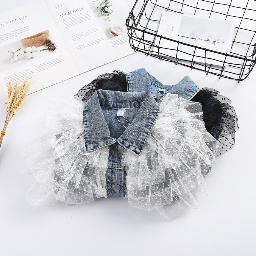 Children Girl Jacket Children's Denim Jacket Lace Long Sleeve Top