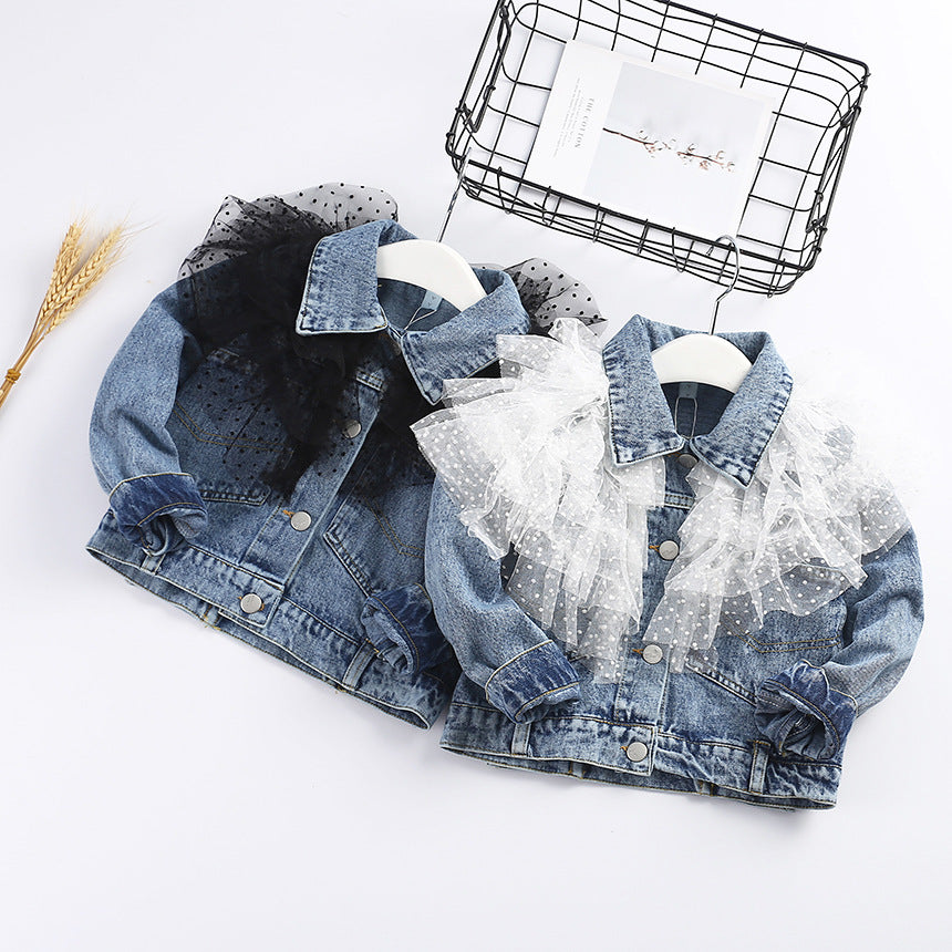 Children Girl Jacket Children's Denim Jacket Lace Long Sleeve Top