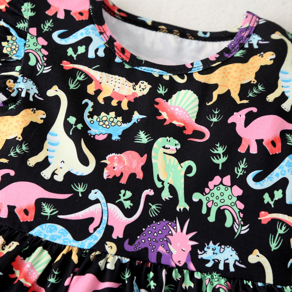 Children Girl Summer Dress Summer Colorful Dinosaur Princess Dress