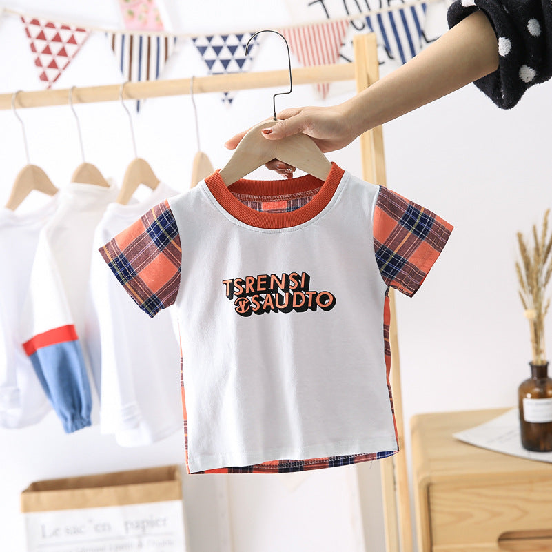 Children Boy Co Ord Fashion Plaid Short Sleeve T-shirt Jeans 2 Piece Set