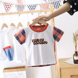 Children Boy Co Ord Fashion Plaid Short Sleeve T-shirt Jeans 2 Piece Set