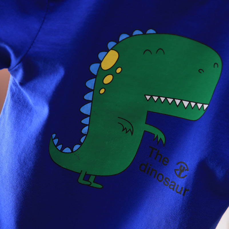 Children Boy Co Ord Summer Cartoon Dinosaur Short Sleeve Shorts 2 Piece Set