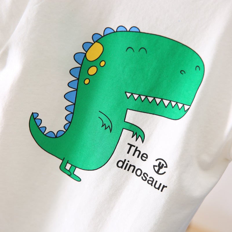 Children Boy Co Ord Summer Cartoon Dinosaur Short Sleeve Shorts 2 Piece Set