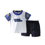 Children Boy Co Ord Fashion Plaid Short Sleeve T-shirt Jeans 2 Piece Set