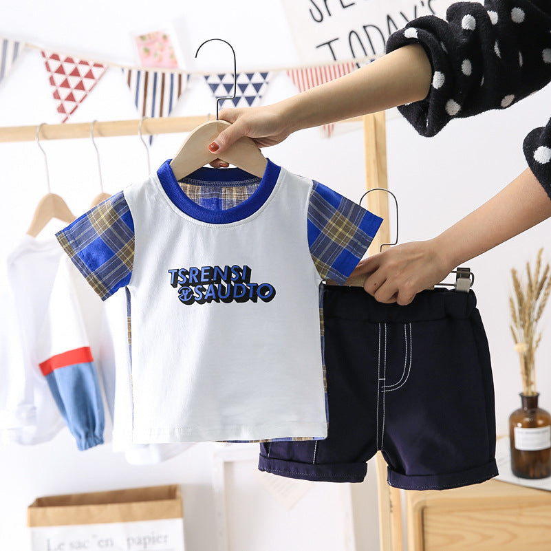 Children Boy Co Ord Fashion Plaid Short Sleeve T-shirt Jeans 2 Piece Set