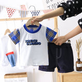 Children Boy Co Ord Fashion Plaid Short Sleeve T-shirt Jeans 2 Piece Set