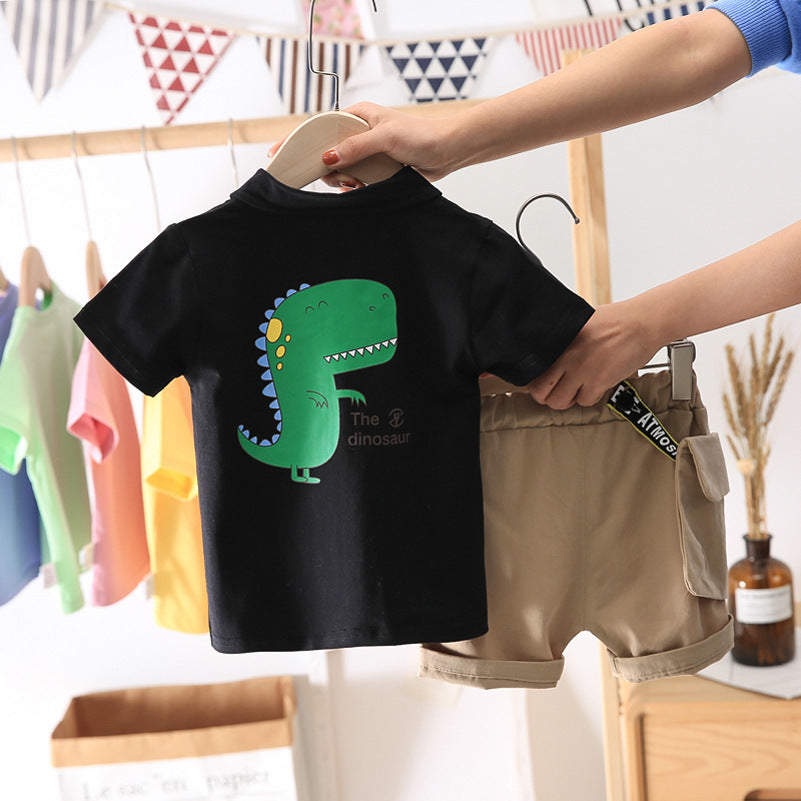Children Boy Co Ord Summer Cartoon Dinosaur Short Sleeve Shorts 2 Piece Set