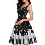 Graduation Dress Homecoming Dress Vest Stitching Musical Note Music Print Large Swing Dress