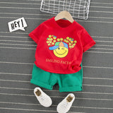 Children Boy Co Ord 2 Piece Set Summer Boy's Short-Sleeved T-shirt Set Cartoon Smiley Face