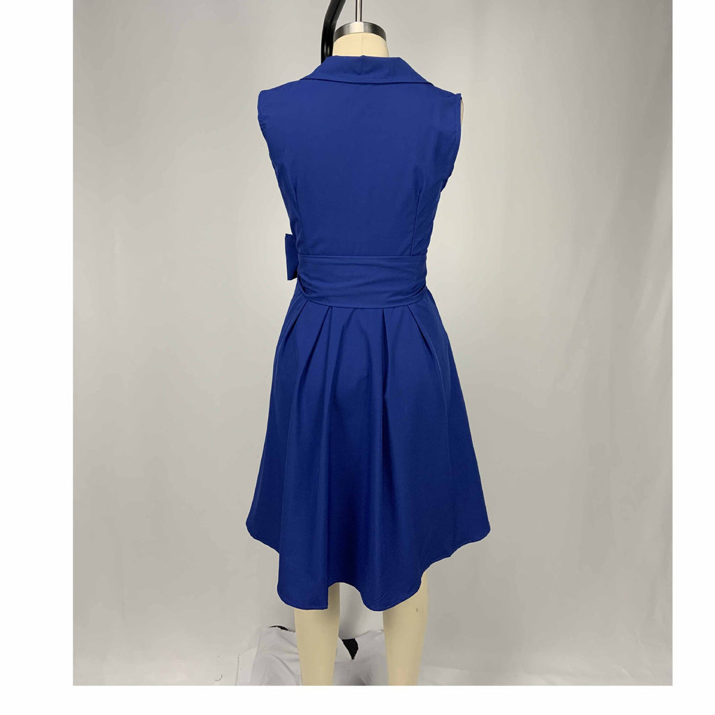 Cocktail Attire for Women Sleeveless Lapel Tied A- line Dress