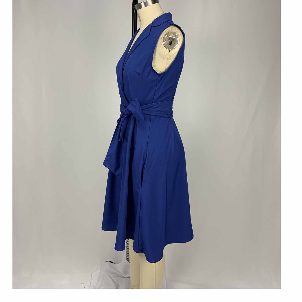 Cocktail Attire for Women Sleeveless Lapel Tied A- line Dress