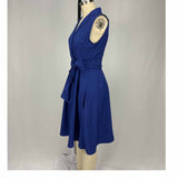 Cocktail Attire for Women Sleeveless Lapel Tied A- line Dress