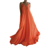 Burnt Orange Dress Summer Orange V-neck Long Dress Bohemian plus Size Strap Dress for Women