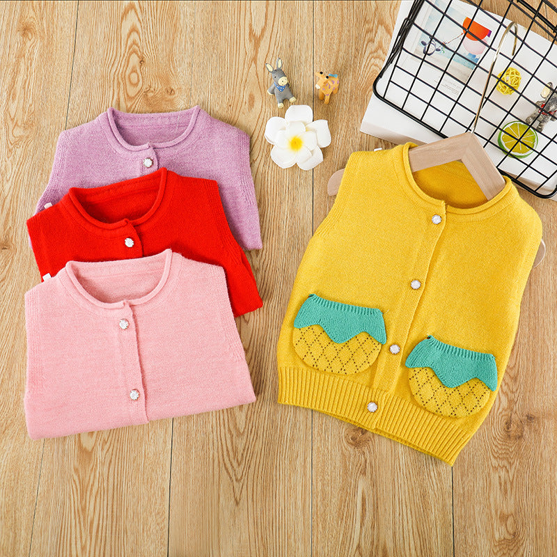 Boys Sweater Vest Fall Winter Kids' Sweater Pineapple Cute Cardigan Vest Jacket
