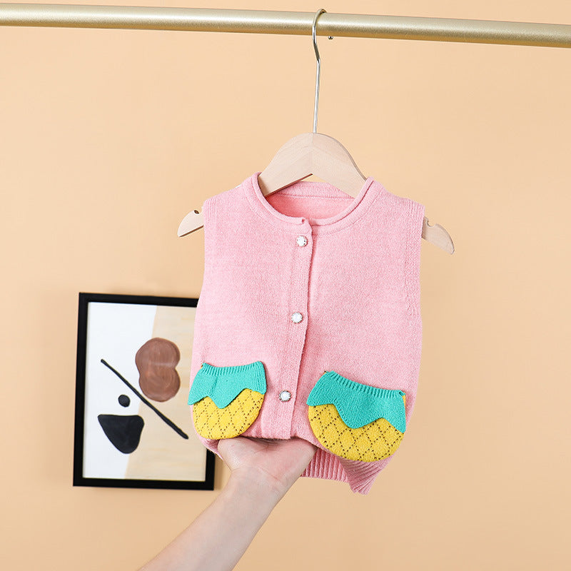 Boys Sweater Vest Fall Winter Kids' Sweater Pineapple Cute Cardigan Vest Jacket