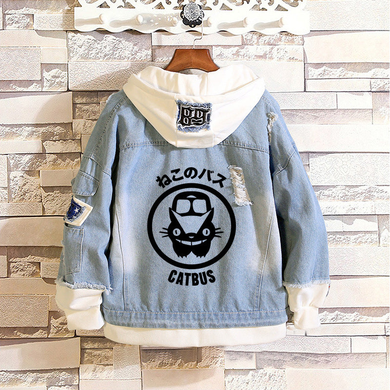 Comic Denim Jacket Spring and Autumn Men's and Women's Casual Loose Denim Jacket