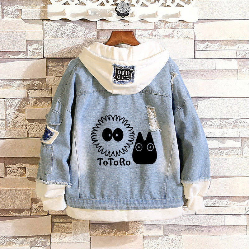 Comic Denim Jacket Spring and Autumn Men's and Women's Casual Loose Denim Jacket