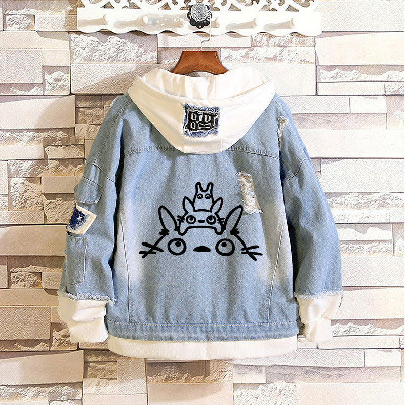 Comic Denim Jacket Spring and Autumn Men's and Women's Casual Loose Denim Jacket