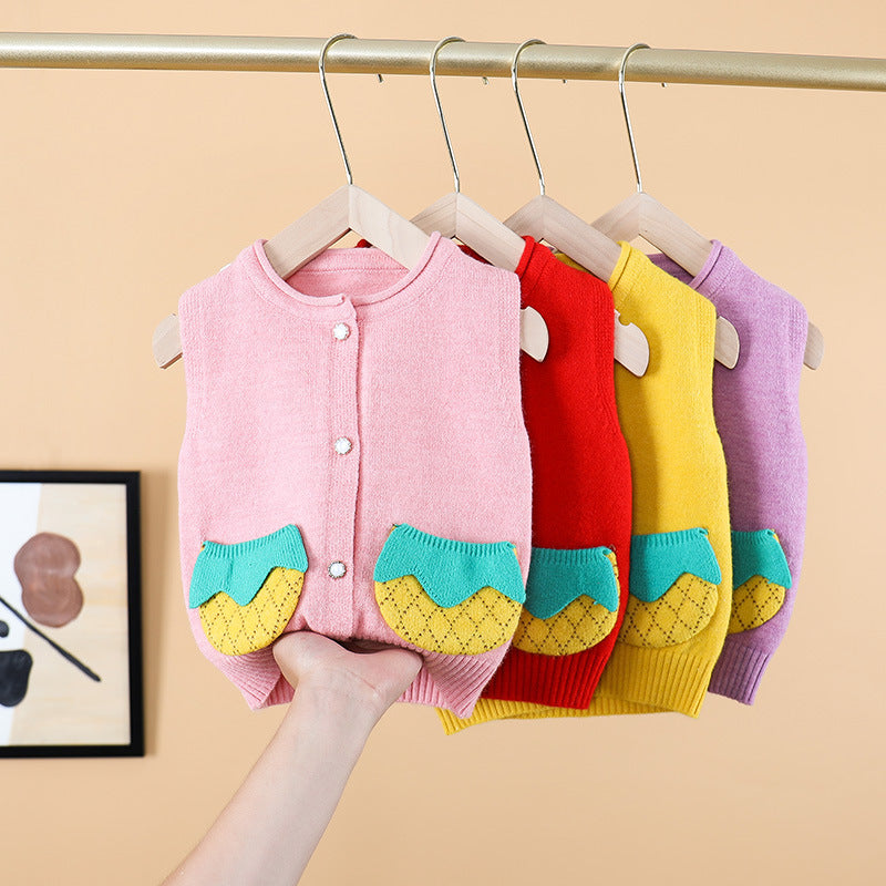 Boys Sweater Vest Fall Winter Kids' Sweater Pineapple Cute Cardigan Vest Jacket
