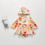 Autumn Rompers Printed Jumpsuit Cute Flowers Princess Fresh Romper with Hat