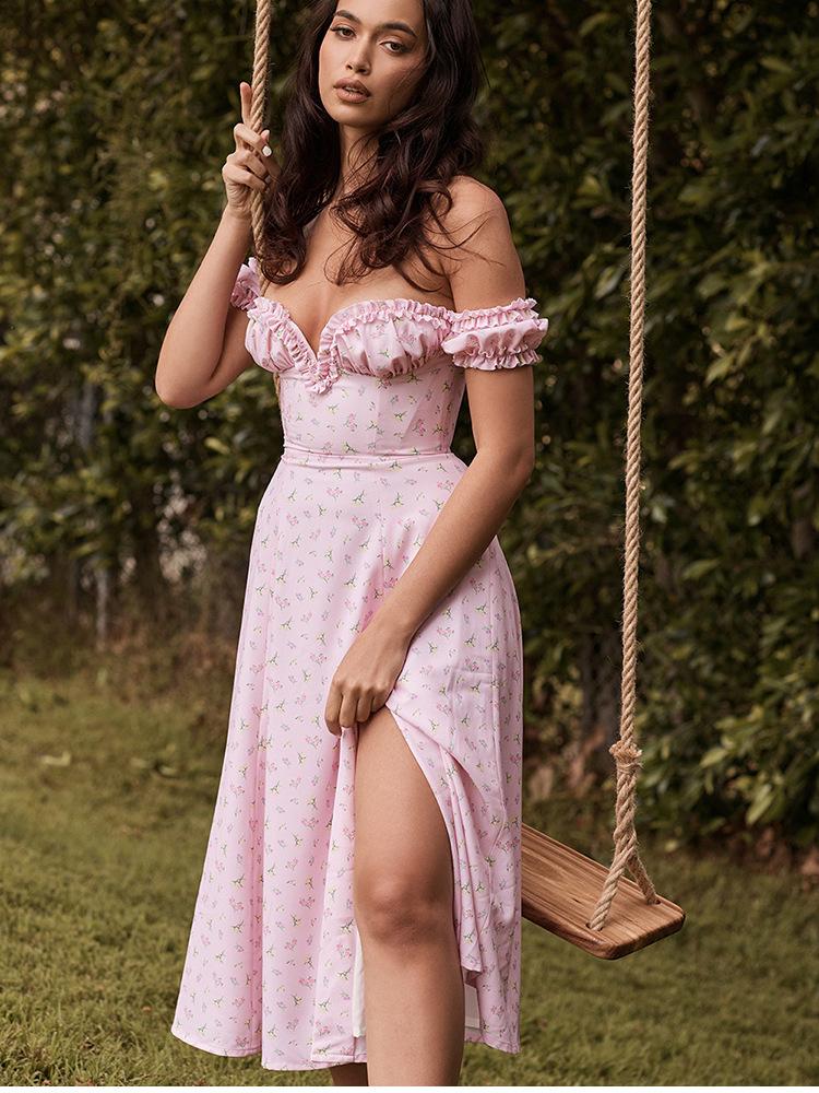 Sexy Slit Off-the-Shoulder Ditsy Tube Dress Cottagecore Aesthetic Dress