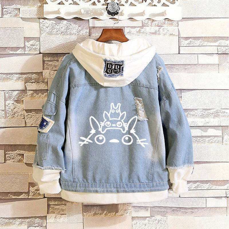 Comic Denim Jacket Spring and Autumn Men's and Women's Casual Loose Denim Jacket