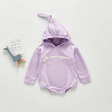 Autumn Rompers Solid Color Baby Long-Sleeved Jumpsuit Baby Girl Hooded Romper