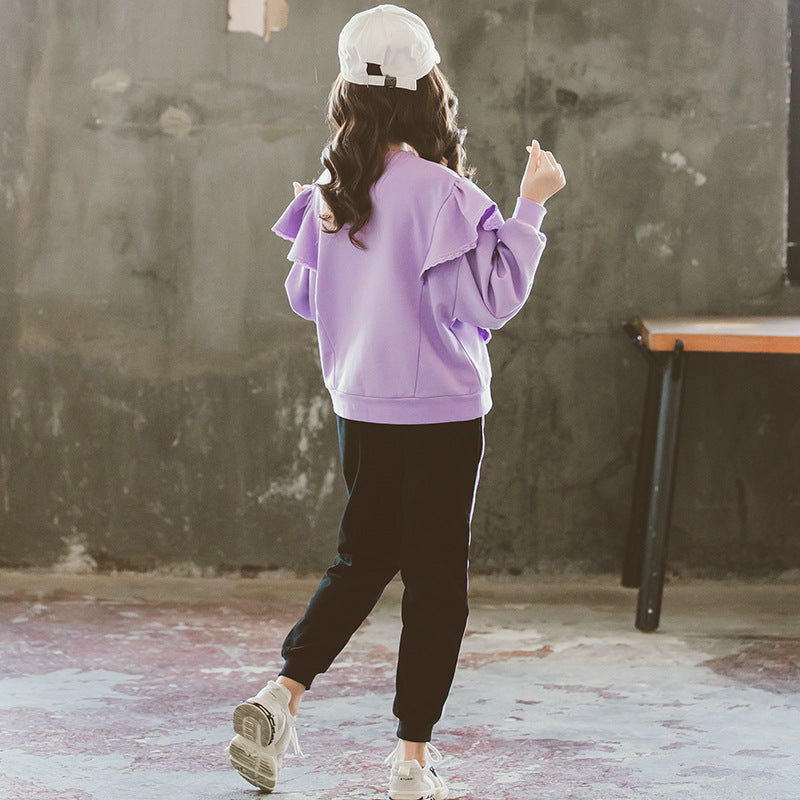 Children's Autumn and Winter Sports Sweater Two-Piece Loose Top Children Girl's Pants