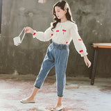 Children's Spring Autumn Blouse Jeans Set Children Girl's Pants