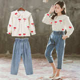 Children's Spring Autumn Blouse Jeans Set Children Girl's Pants