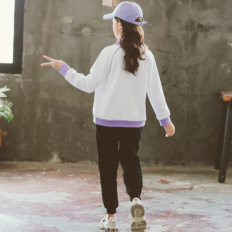 Sports Suit Autumn and Winter Children Girl Cardigan Top Children GIRL'S Pants