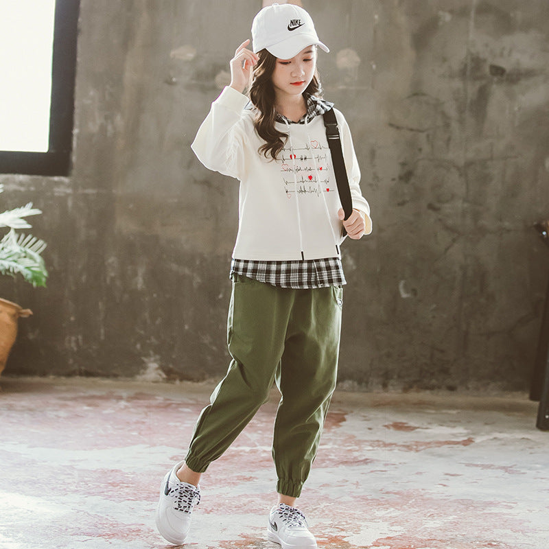 Sweater Green Overalls Two-Piece Set Autumn Exercise Suit Children GIRL'S Pants