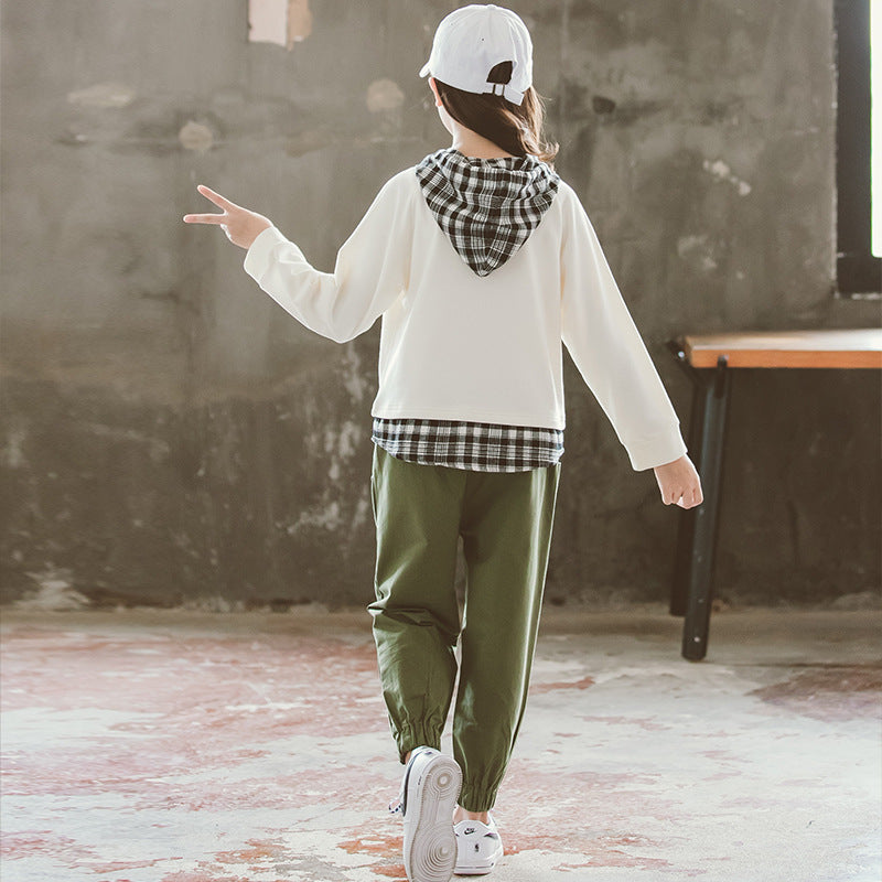 Sweater Green Overalls Two-Piece Set Autumn Exercise Suit Children GIRL'S Pants