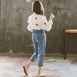 Children's Spring Autumn Blouse Jeans Set Children Girl's Pants