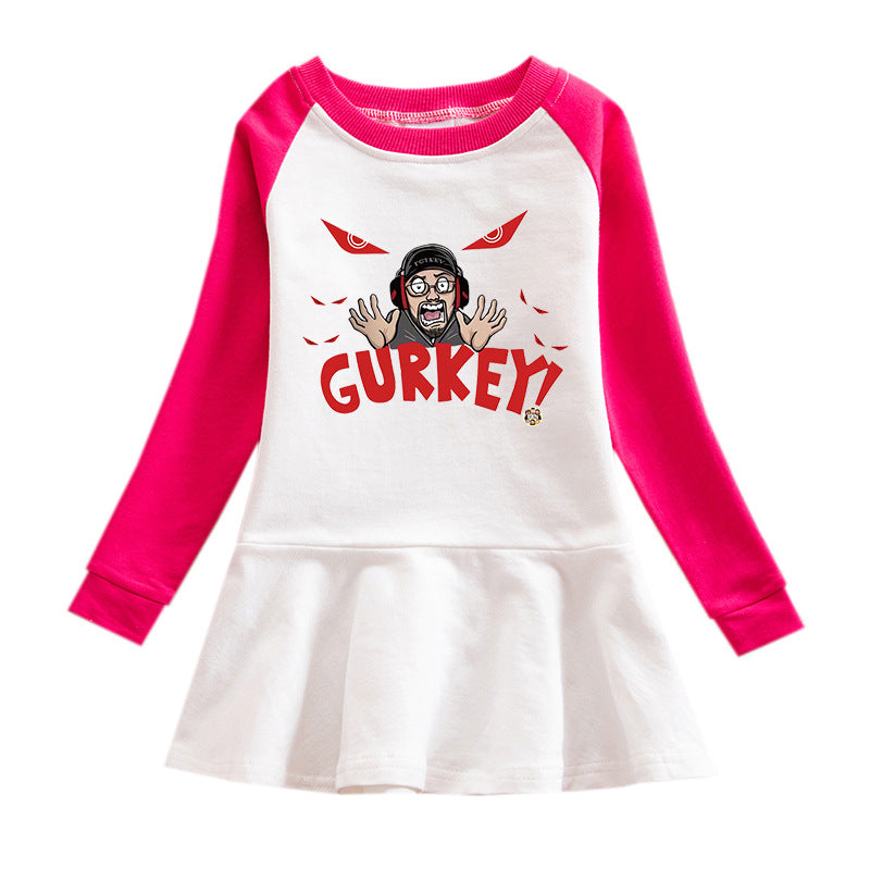 Fgteev Cartoon Dress Pure Cotton Contrast-Color Pleated Dress