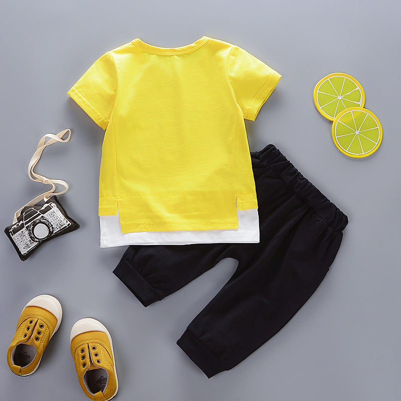 Children Boy Co Ord 2 Piece Set Spring and Summer Short Sleeve Trousers 2 Piece Set
