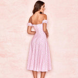 Off-Shoulder Short Sleeve Floral Fresh Ditsy Pink Cottagecore Aesthetic Dress